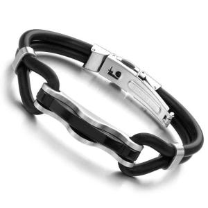 Wholesale Tagor Stainless Steel Jewelry Super Fashion Silicone Leather Bracelet Bangle TYSR020 from china suppliers