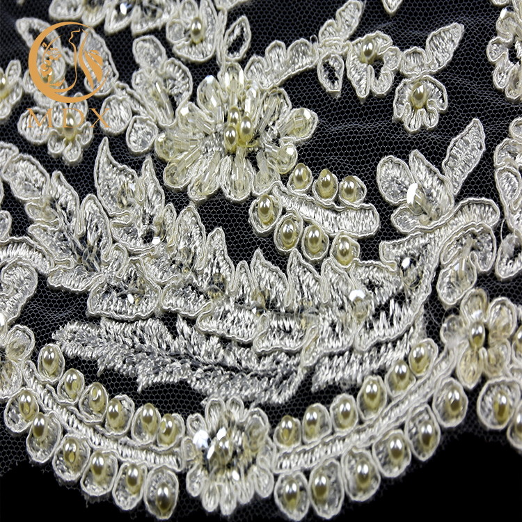 Decorative Beaded Lace Trim Water Soluble Embroidery 135cm Width