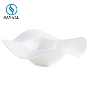 Wholesale Wavy White Porcelain Tableware Unique Pretty Cream Pasta Bowls from china suppliers