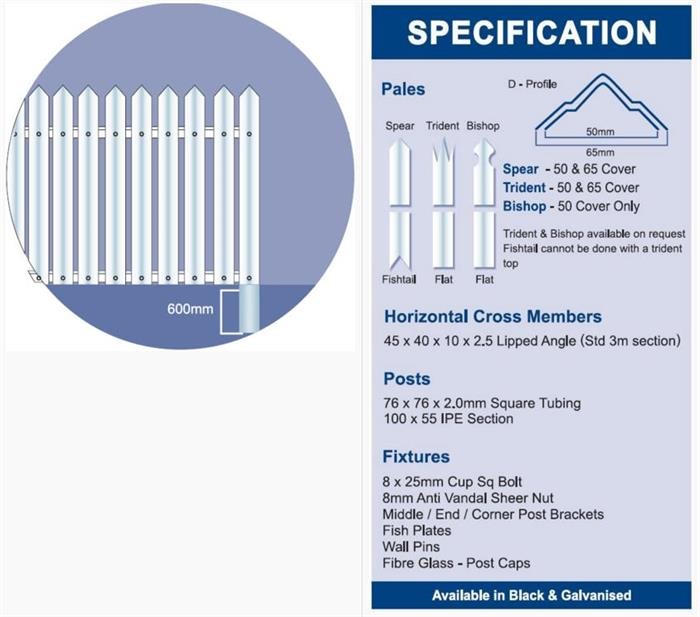 Euro Style Free Standing Metal Palisade Fence , Cast Iron Fence Panels