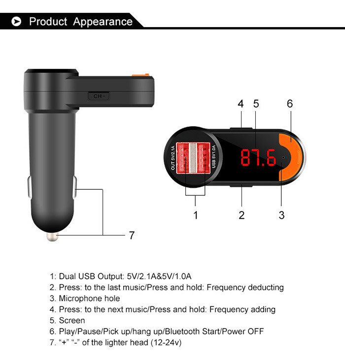 Universal Smartphone Charger / Bluetooth Car Stereo Adapter 30*30*62mm