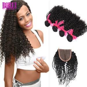 Wholesale Brazilian Kinky Curly Virgin Hair , Brazilian Virgin Hair Extensions 4*4 Lace Closure from china suppliers