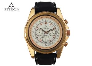 Wholesale Multifunction Mens Leather Strap Watches , Quartz Black And Gold Watch Customizable from china suppliers