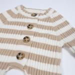100% Cotton Unisex Baby Girl Boy Knit Striped Jumpsuit Long Sleeve One Piece