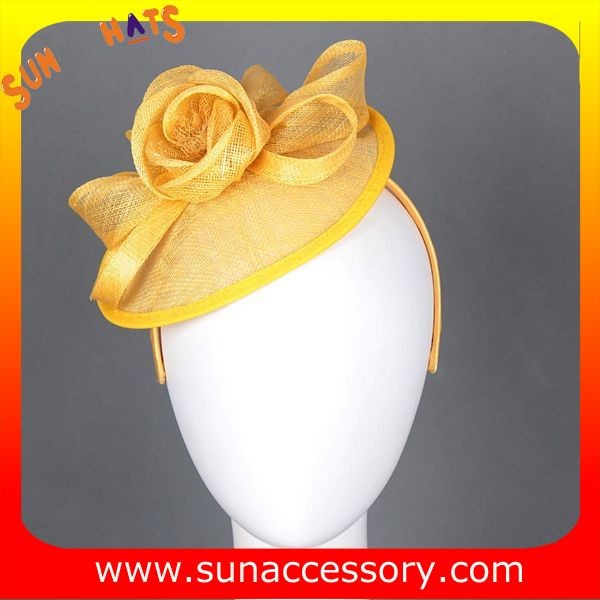 0908 Elegant design yellow sinamay fascinators hats for ladies ,Fancy Sinamay fascinator from Sun Accessory