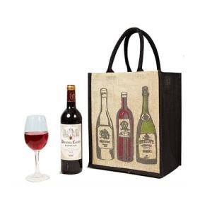 Wholesale Portable Custom Tote Bags for Bottle Wine , Black Jute Shopping Bags Printed from china suppliers