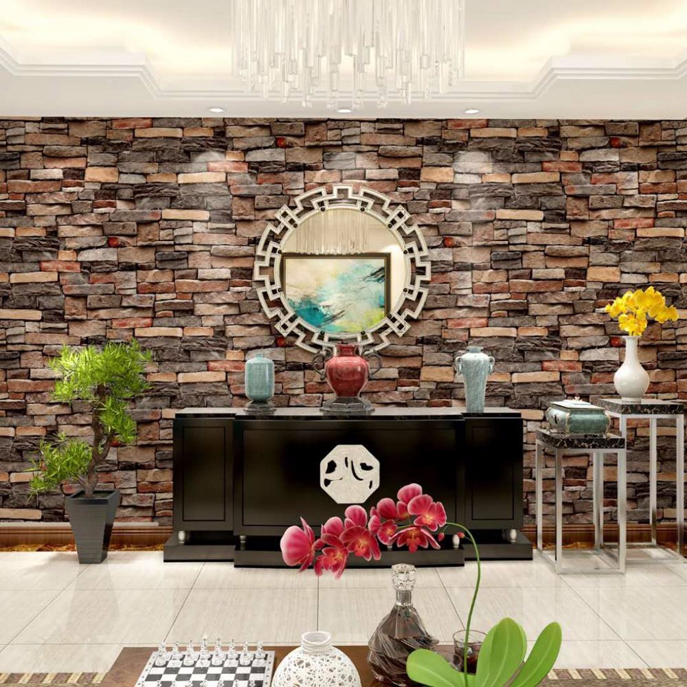 Moisture-Proof PVC Vinyl Brick Stone Wallpaper Vintage Design 3D Brick Wallpaper Adhesive Paper Stickers