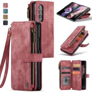 Wholesale Vintage Card Wallet Phone Case For IPhone 14 Pro Max And Samsung Z Fold 5 In Red Leather from china suppliers