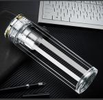 Double Wall Thick Glass Water Bottle With Crystal Lid BPA Free Eco Friendly