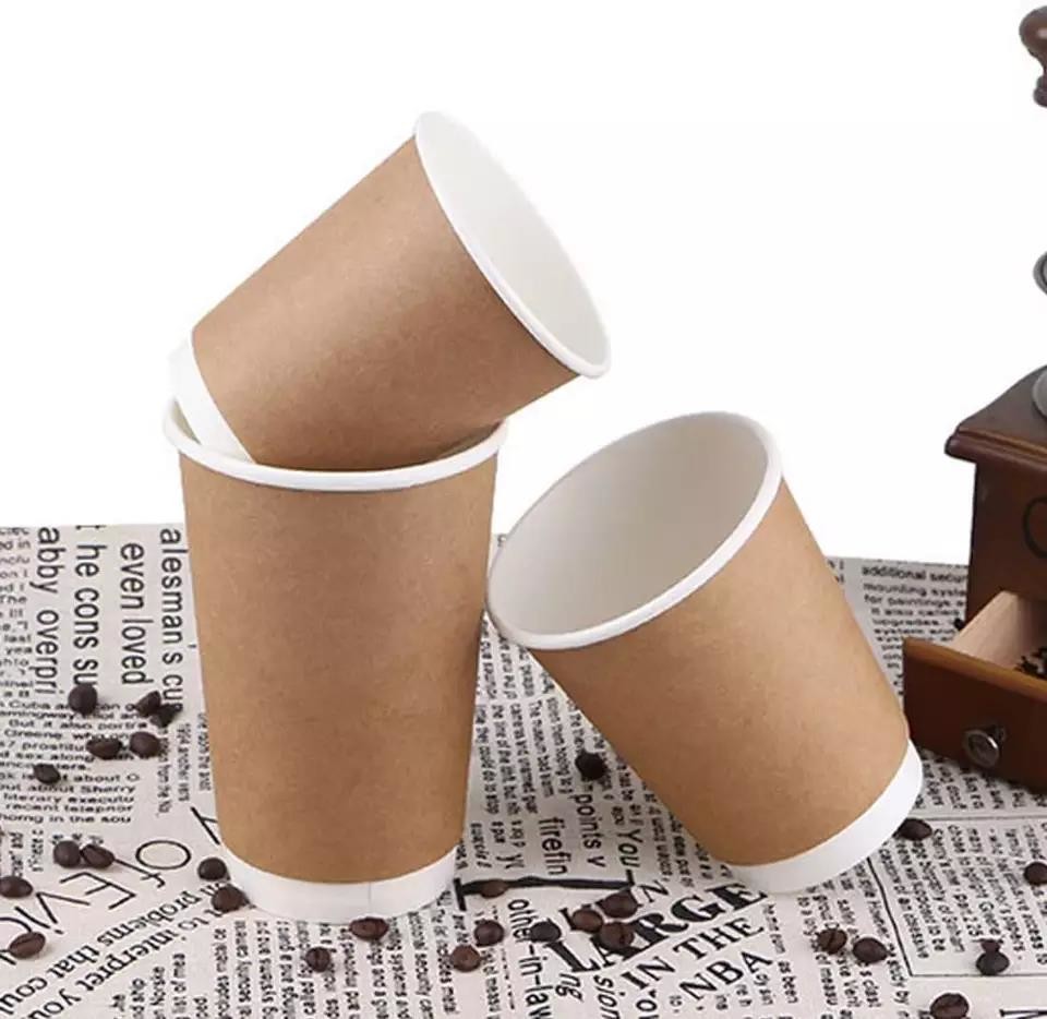 Custom Biodegradable 6oz 8oz 9oz 12oz 16oz Kraft Paper Cups Disposable Double Wall Coffee Paper Cup