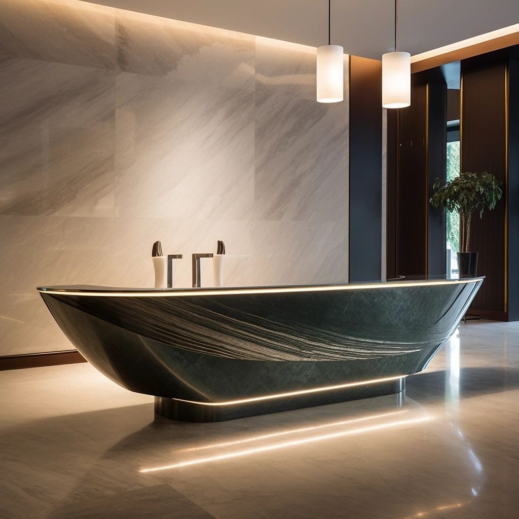 Luxury Hotel Reception Front Desk With Marbling And Metal Custom