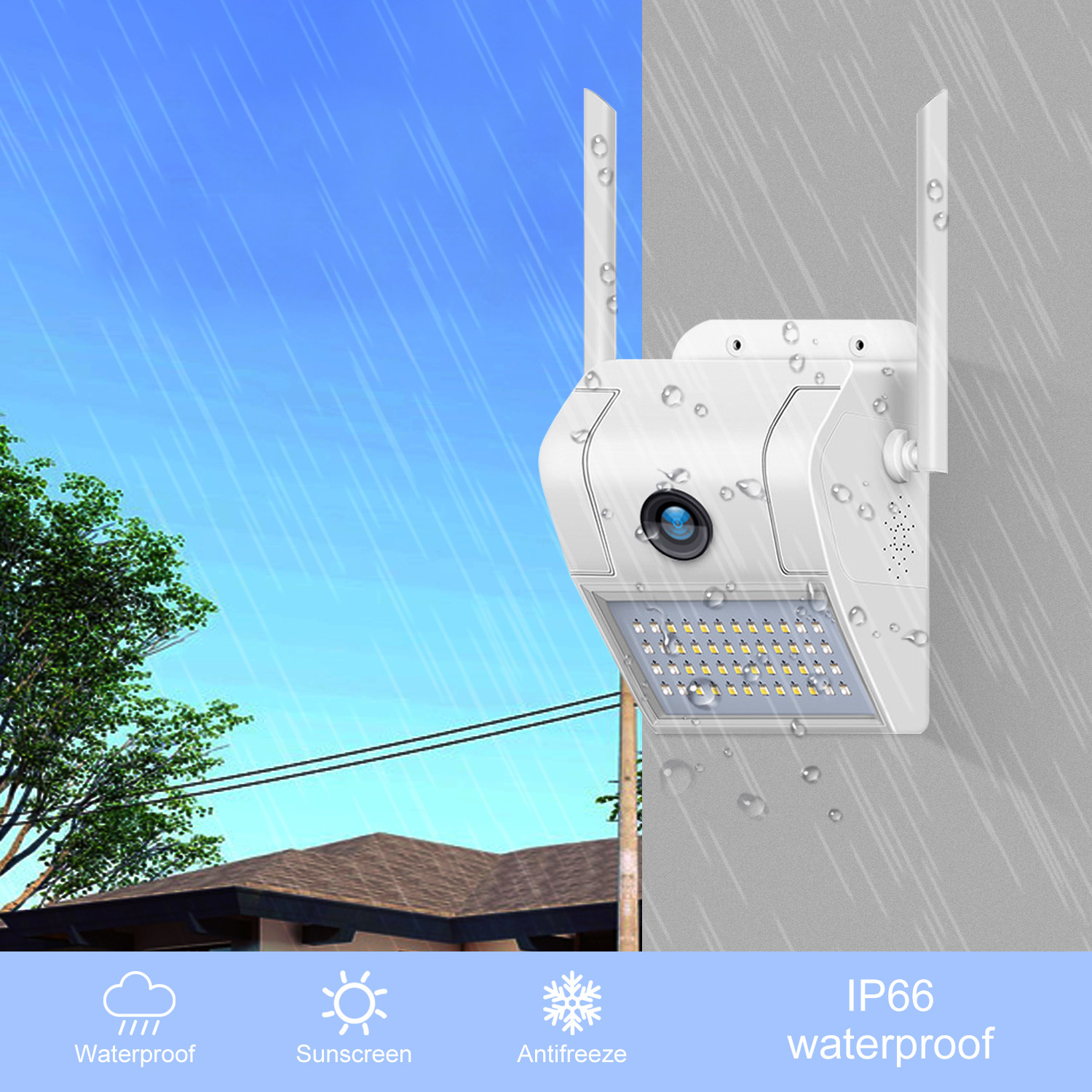 H.265 2MP wide angle view two way audio 2.8mm lens WiFi 20m ir distance TF card slot Dual light source courtyard camera