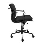 Mid Century Soft Pad Management Chair , Black Powder Coated Modern Leather