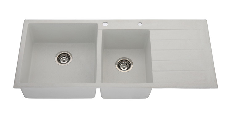 double bowl drop-in solid surface granite composite sink with drainboard