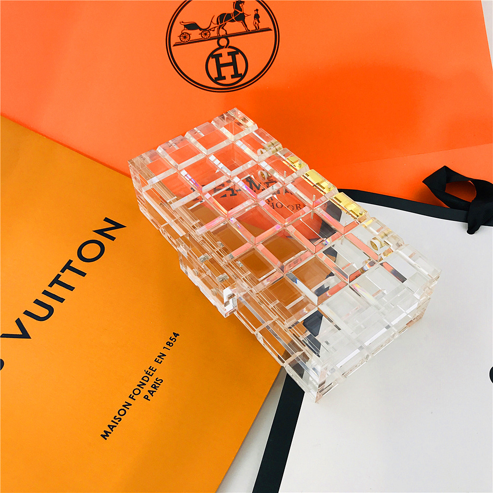 Unisex Acrylic Hand Bag Small Square Transparent Box Bag for Women Dinner Chain Crossbody