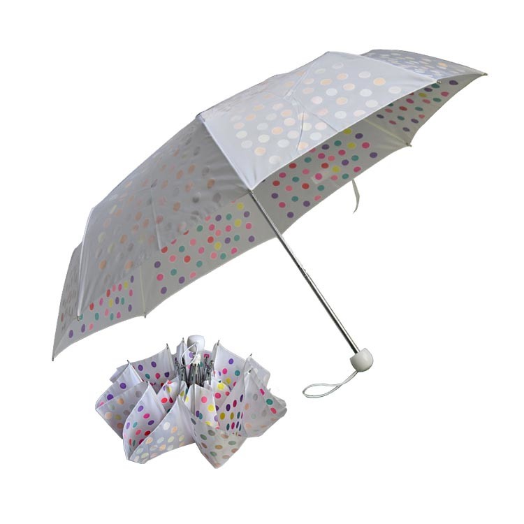 Metal Shaft Pongee Fabric 3 Fold Umbrella SGS With Colorful Dots