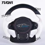 Universal Leather Flat Bottom Steering Wheel Black White Fit For Toyota Easy