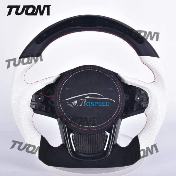 Universal Leather Flat Bottom Steering Wheel Black White Fit For Toyota Easy