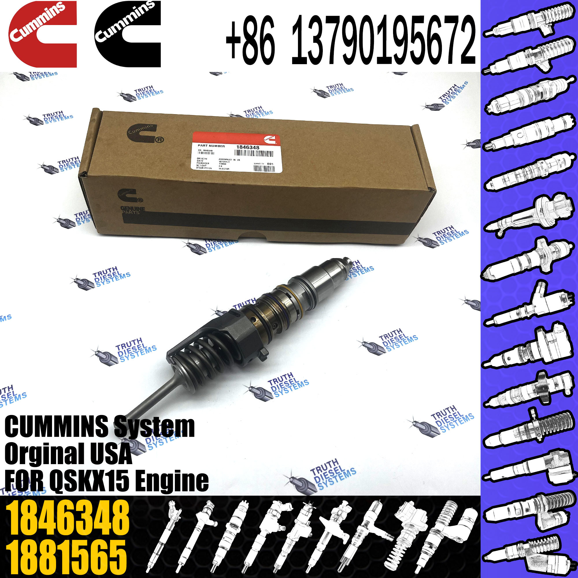 Common Rail Fuel Injector 3766446 5634701 4088725 4903455 1846348 For QSXK15 Cummins Series