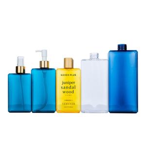 Wholesale 225/300/400/500ml Blue/yellow/white plastic Rectangle smooth bottle with white pump for shampoo lotion bottle from china suppliers