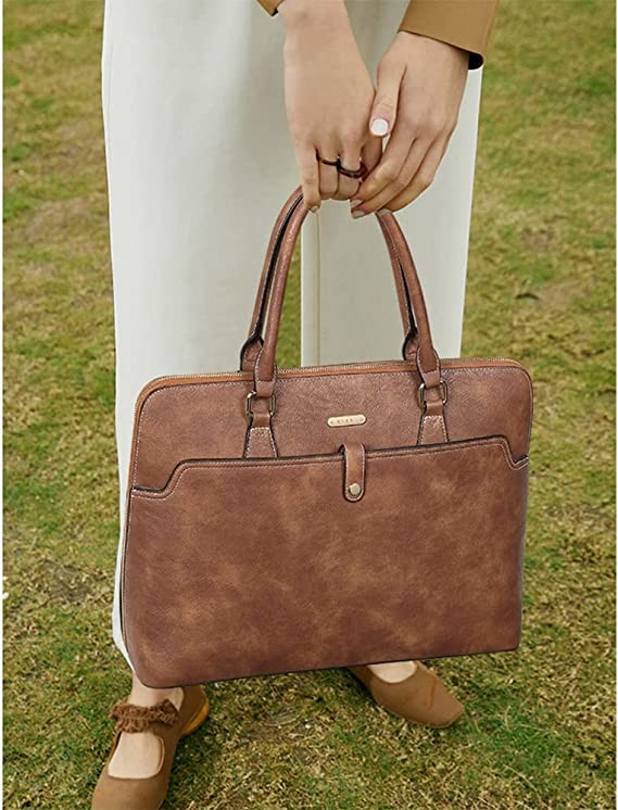 Laptop Slim Cluci Leather Briefcase Oil Wax Leather Bag 15.6 Inch