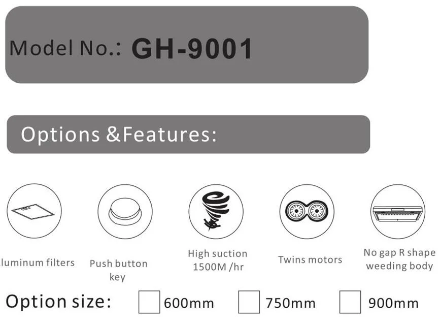 China Manufacturer Best Wall Mounted Kitchen Tempered Glass Range Hood Gh-9001
