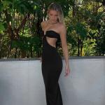 Halter Strap Backless Low Cut Sexy Summer Midi Dress Polyester 95% Spandex 5%