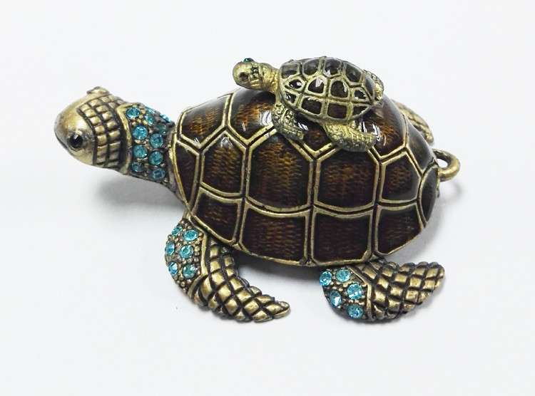 Mum & Baby Turtle metal trinket box turtle treasure box metal jewelry box