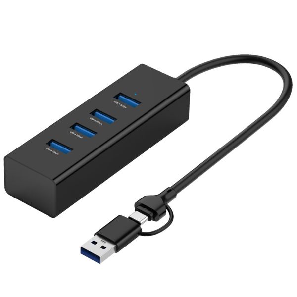 Dual Port USB A C HUB with 4Ports Data Expansion Design Black Color Aluminium Material