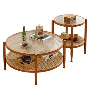 Wholesale Rattan Glass Tea Table Japanese Style Double Glass Coffee Table from china suppliers