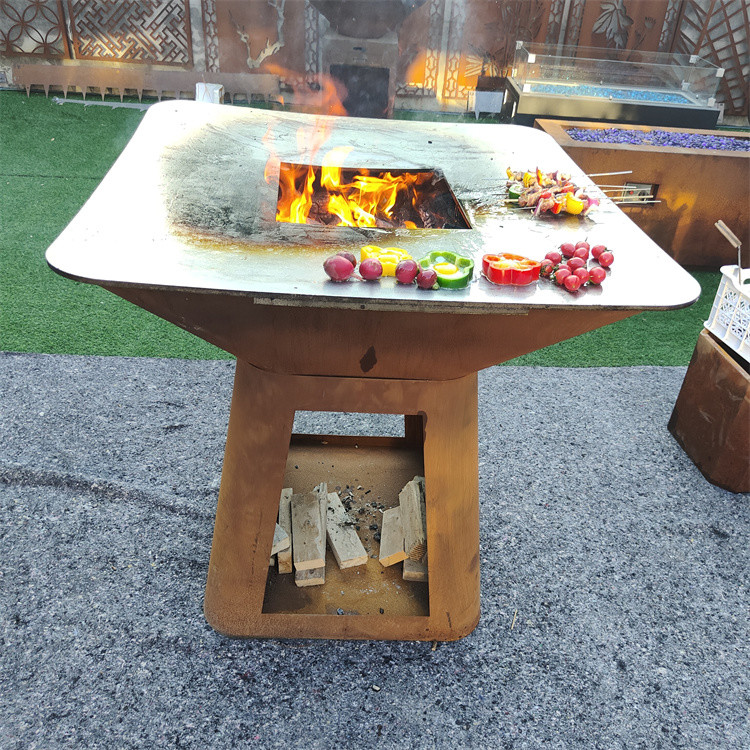 CE Certification Rusty red Corten Steel Bbq Grill Wood Fired Customized
