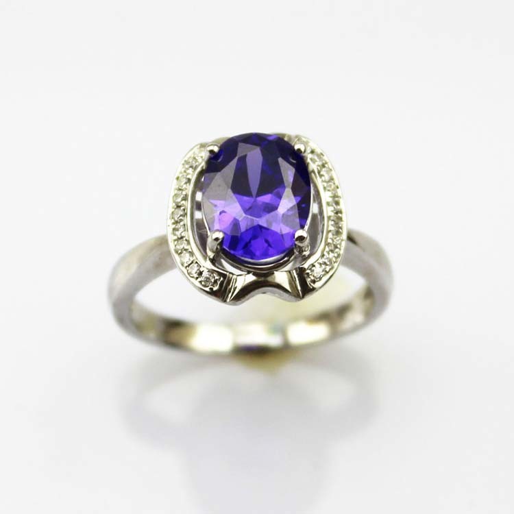 Women Jewelry 7mmx9mm Oval Purple Cubic Zirconia Sterling Silver Ring(R197)