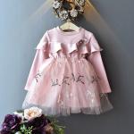 1.1M Children Worsted Spring Pink Lace Formal Long Sleeve Dresses Knee Length