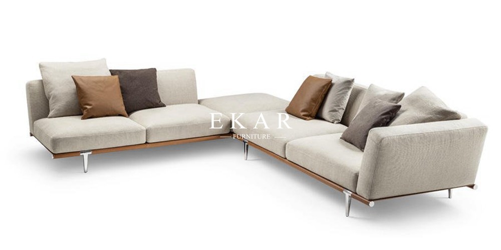 L Shaped Modern Leather and Fabric Italian Design Corner Sofa