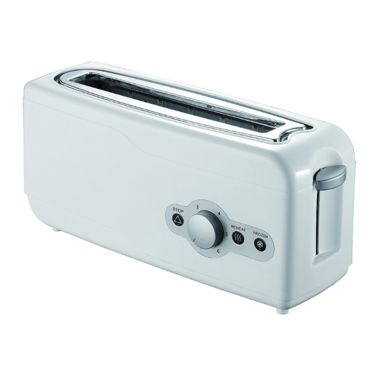 Timing Control Reheat Defrost Automatic Pop Up Plastic Toaster 750W Long Slot 2 Slice