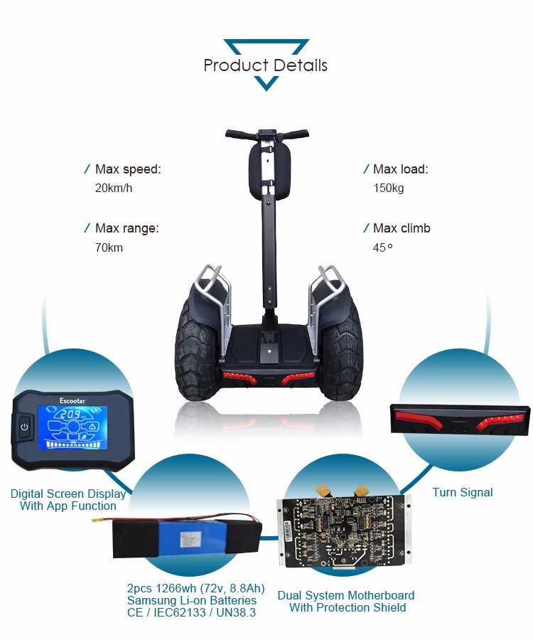 App Controlled by Phone 72v , 4000w , 18Ah Two Wheels Electric Self Balance Electric Scooters
