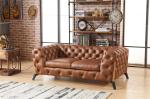 Light Luxury Europe Leather Chesterfield Sofa / Two Seater Leather Couch