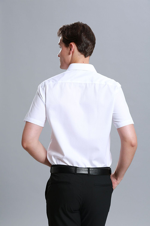 Spring Fashion Button Down Custom Business Shirts White Short Sleeve 100% Cotton