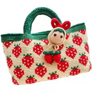 Wholesale White Woven Cotton Bag , Strawberry Womens Crochet Handbags 32cm×25cm from china suppliers
