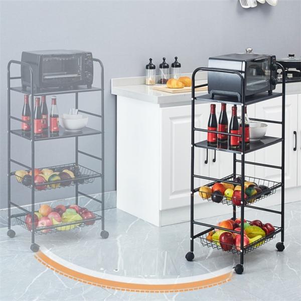 5-Layer Rotating Carbon Steel Trolley Kitchen Shelf with Square Structure and Wheels