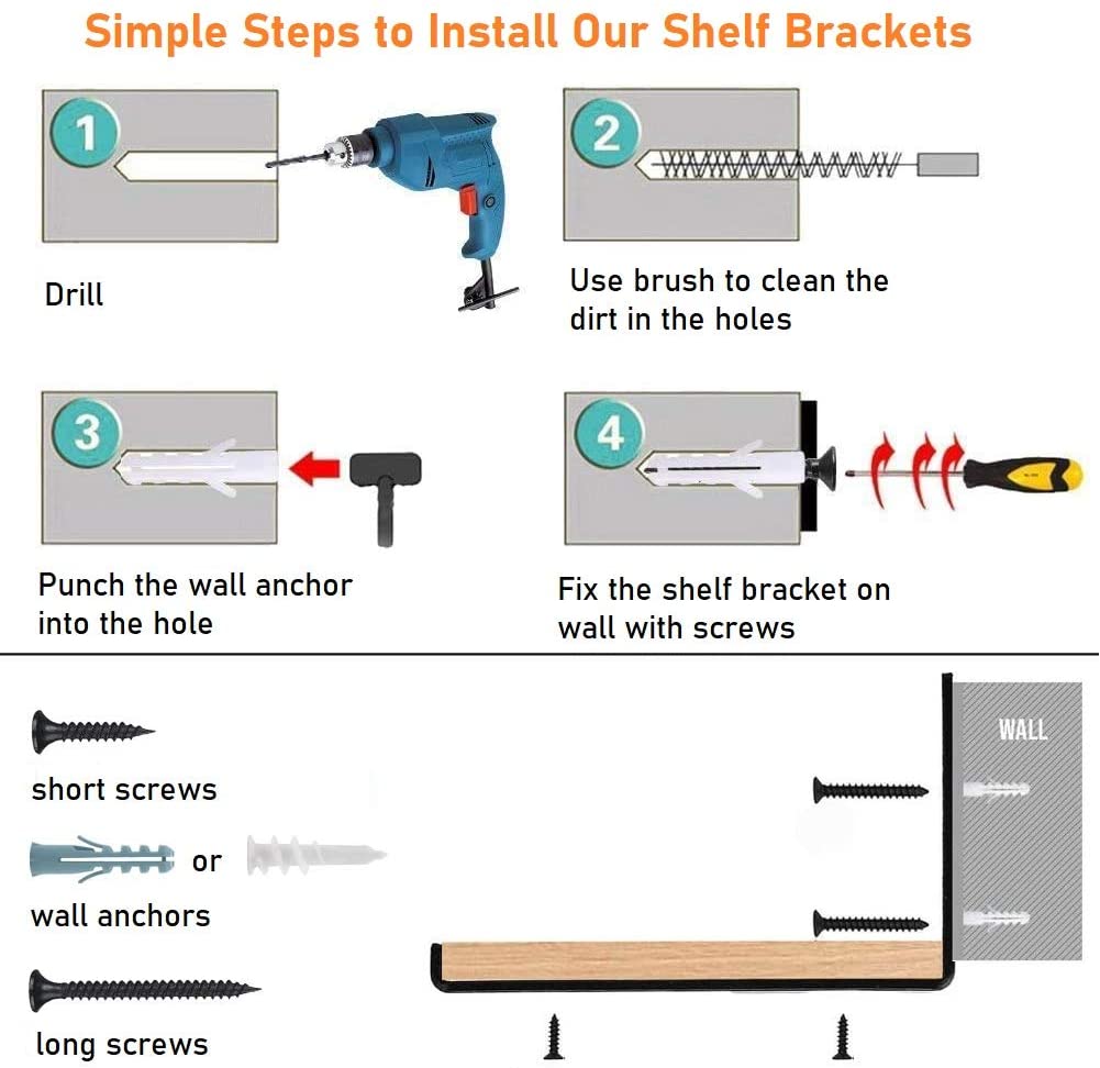 DIY Heavy Duty Carbon Steel Rustic Iron Metal Wall Floating Shelf Bracket Accessories
