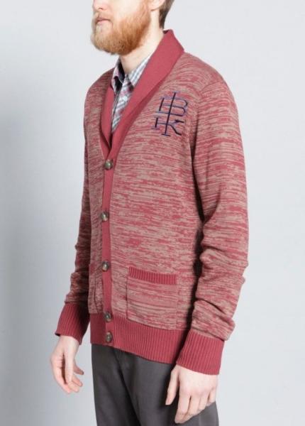 Warm Mens Full Zip Cardigan Sweater , Red Cardigan Sweater With Embroidery
