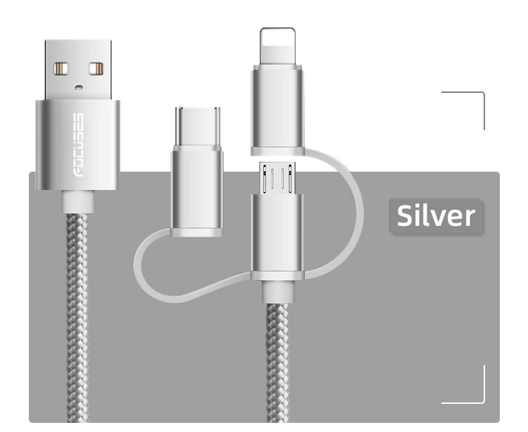 2M Multi Function Data Cable Explosionproof 3 In 1 Fast Charging Cable