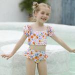 Small Girls' Swimsuit Split White Printed Two Pieces Girl Swimsuit Lace