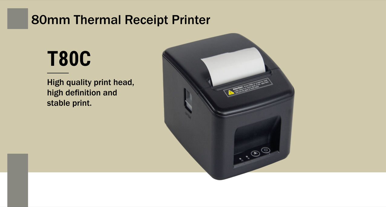 T80C Printer 80mm Width Sleek Light weight Printing Accepts POS System and Cash Drawer