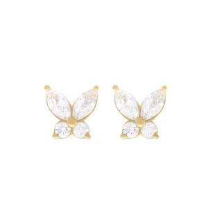 Wholesale Classic Style 925 Sterling Silver Gold Plated Cubic Zirconia Butterfly Stud Earrings from china suppliers