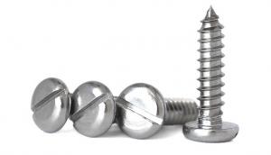 China Stainless Steel Slotted Drive Pan Head Tapping Screws Slotted Drive Rounded Head Pointed Screws on sale