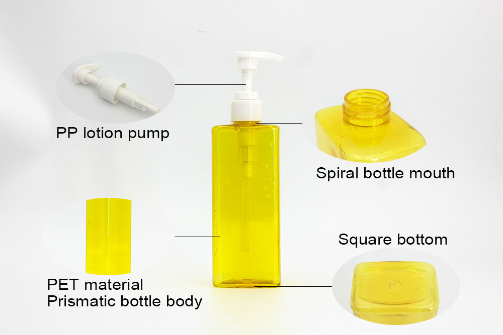 Yellow Cuboid Plastic 250ml 24mm Hand Sanitizer Gel Bottle