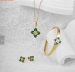 MINTER 3 Pcs Lucky Four-Leaf Clover Jewelry Shine Diamond Gold-Plated Necklace