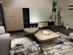 Metal Legs Modern Living Room Wood Leather Coffee Table Set